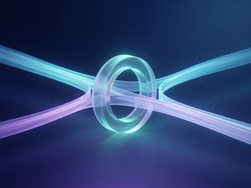 Two mirrored streams of light meeting at a single glowing checkpoint ring